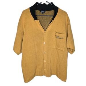 BoohooMan Yellow Knitted Short Sleeve Button Up Oversized Boxy Size Large